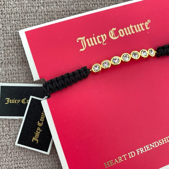 Juicy Couture Black Rope Gold Tone Crystal Friendship Adjustable Bracelet NWT - Picture 2 of 11